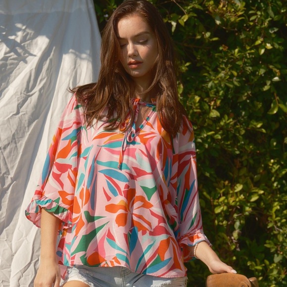 15 Boho Floral Print Wide Sleeve Blouse Top - Picture 2 of 6